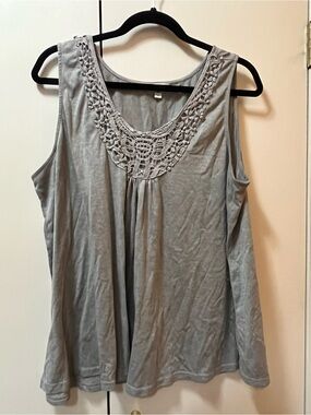 Roommates Light Gray Sleeveless Top with Crochet Yoke